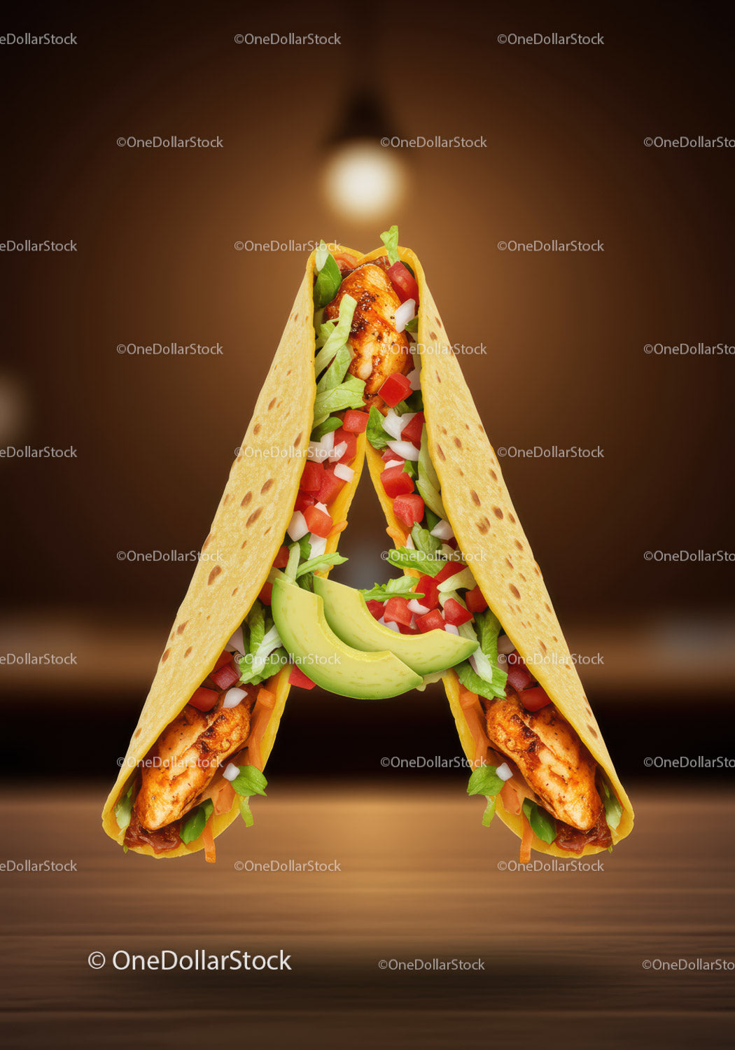 Litera A stworzona ze świeżych składników tacos z kurczakiem
