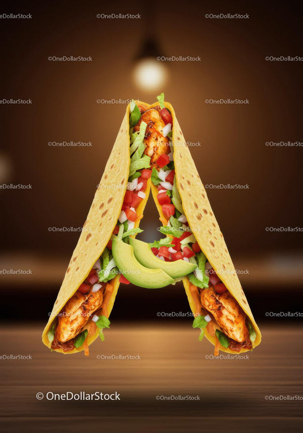 Letter A Created from Fresh Chicken Tacos Ingredients
