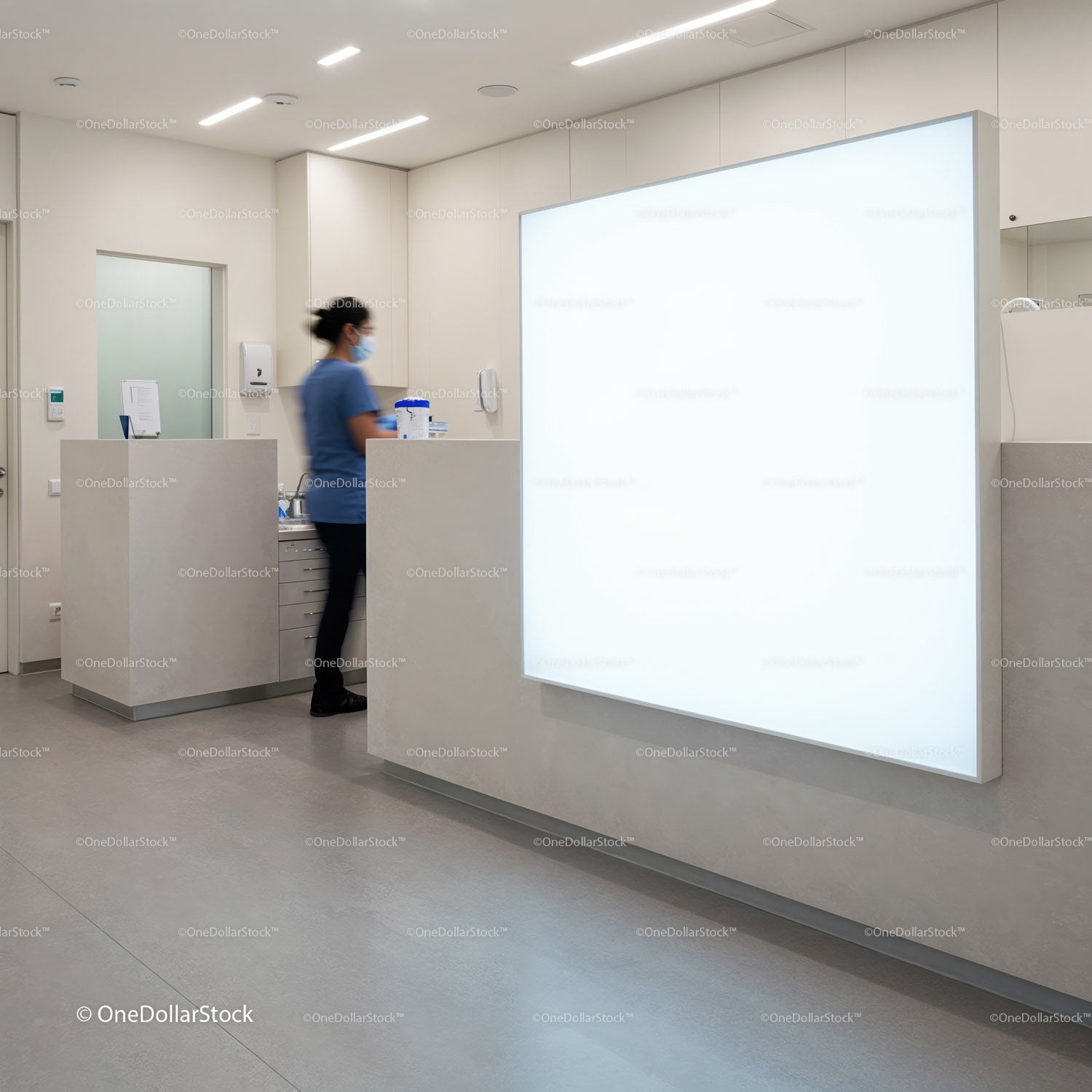 Medical professional working in modern clean clinic interior