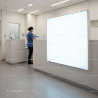 Medical professional working in modern clean clinic interior