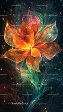 Dynamic Space Flower Digital Artwork with Vibrant Cosmic Colors