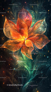 Dynamic Space Flower Digital Artwork with Vibrant Cosmic Colors