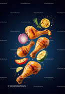 Grilled Chicken Drumsticks with Fresh Vegetables and Spices