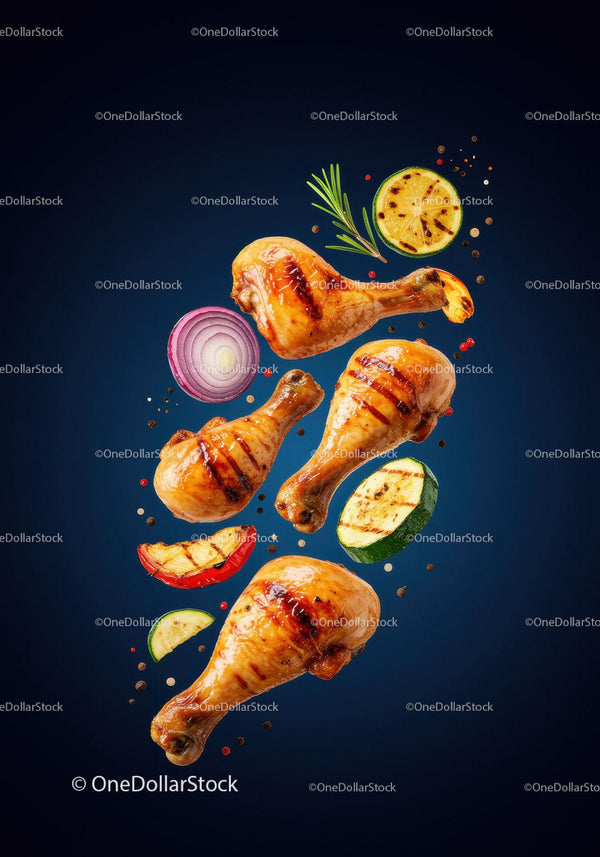Grilled Chicken Drumsticks with Fresh Vegetables and Spices