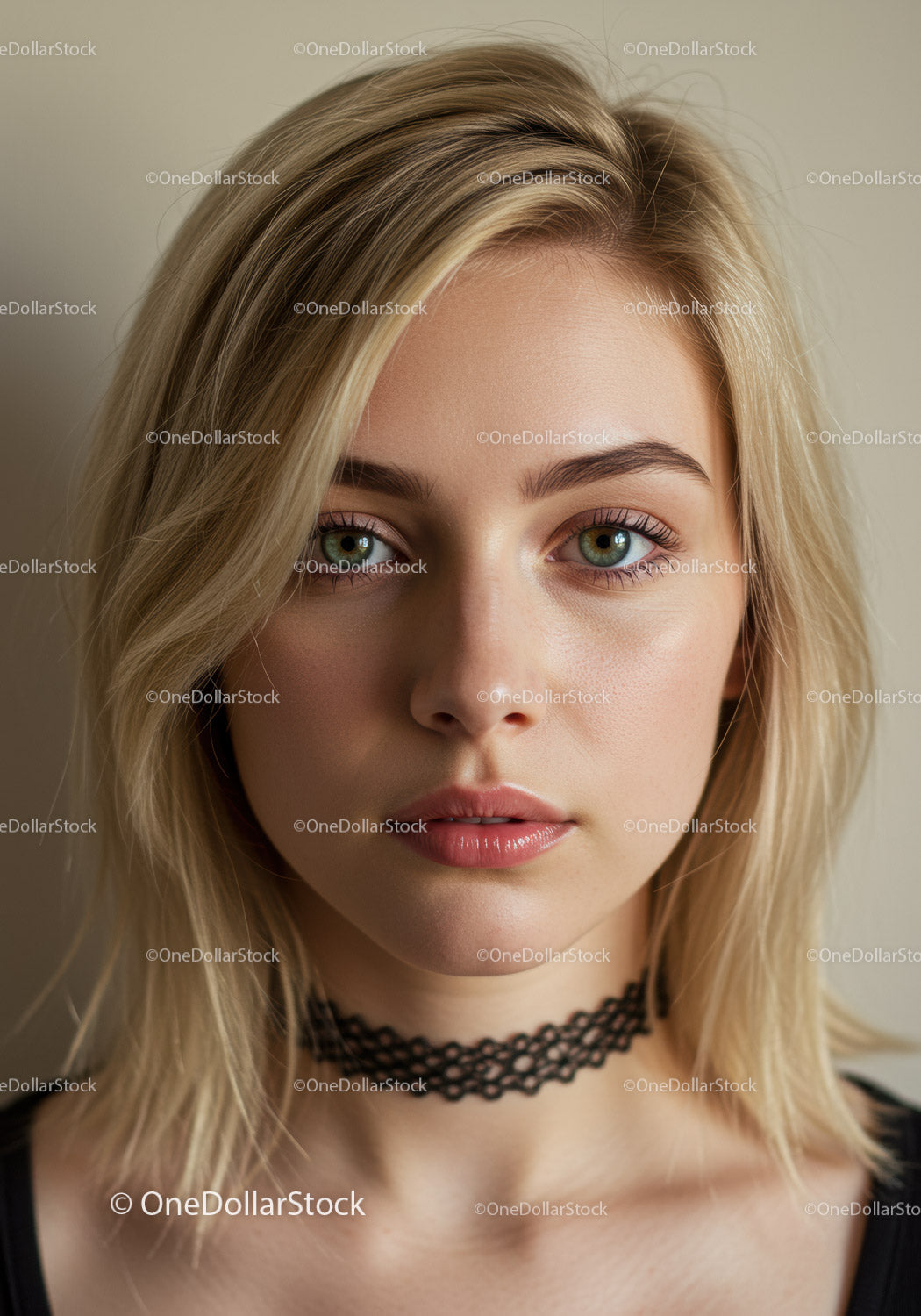 Portret młodej kobiety o blond włosach i niebieskich oczach w miękkim świetle