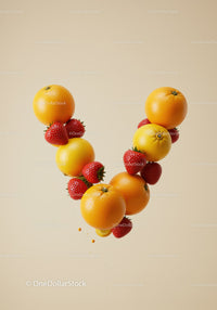 Fresh citrus and strawberries forming a heart shape