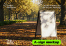 editable PSD mockup for A-board in autumn park