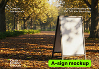 editable PSD mockup for A-board in autumn park