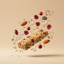 Healthy Granola Bar with Almonds and Berries Flying