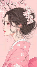 Elegant Woman in Kimono with Cherry Blossoms Artistic Portrait