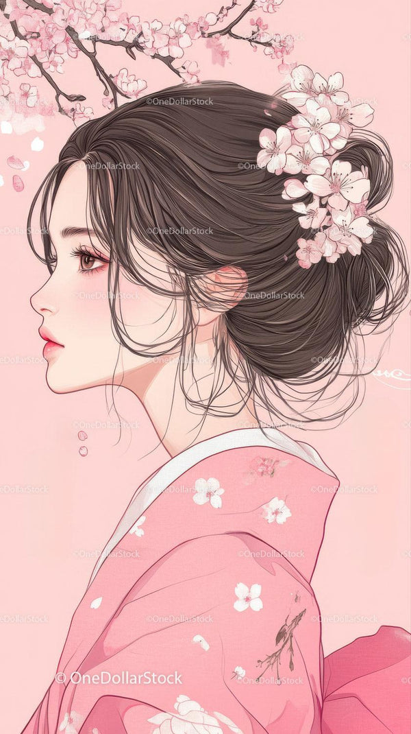 Profile Portrait Of Woman Wearing Pink Kimono