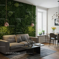 Stylish Green Living Wall and Cozy Sofa in Modern Living Room