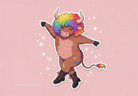 Colorful Cartoon Bull with Rainbow Hair in Funky Streetwear