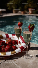 Strawberries and Sparkling Wine at Poolside for Summer Celebration