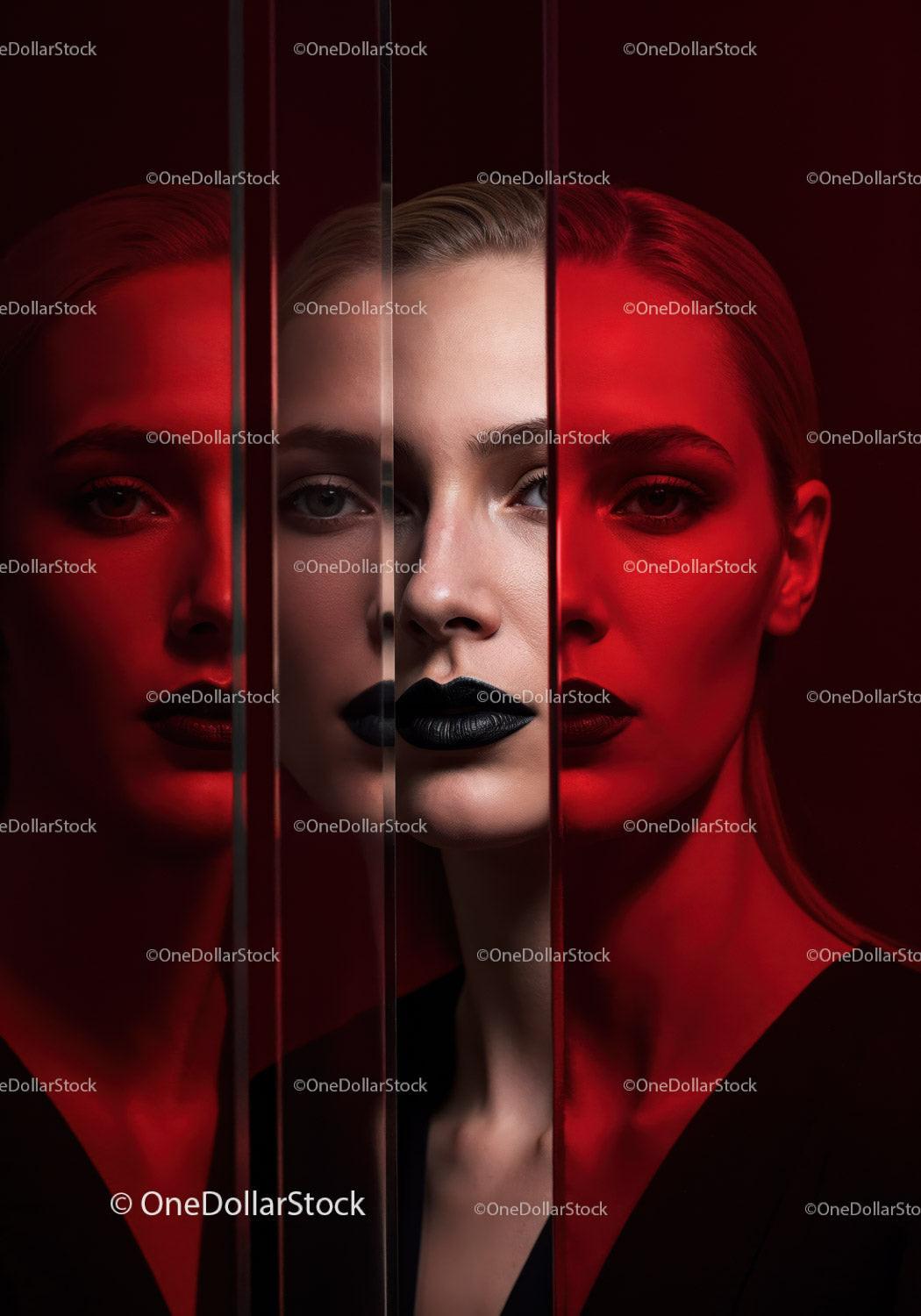 Futuristic Female Portrait with Red Lighting and Dark Makeup Stock Photo Bundle preview 8