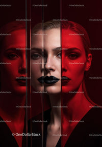 Futuristic Female Portrait with Red Lighting and Dark Makeup Stock Photo Bundle preview 8
