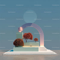Futuristic Abstract Landscape with Vibrant Red Trees