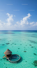Overwater Resort with Infinity Pool and Crystal Clear Turquoise Sea