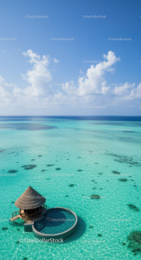 Overwater Resort with Infinity Pool and Crystal Clear Turquoise Sea