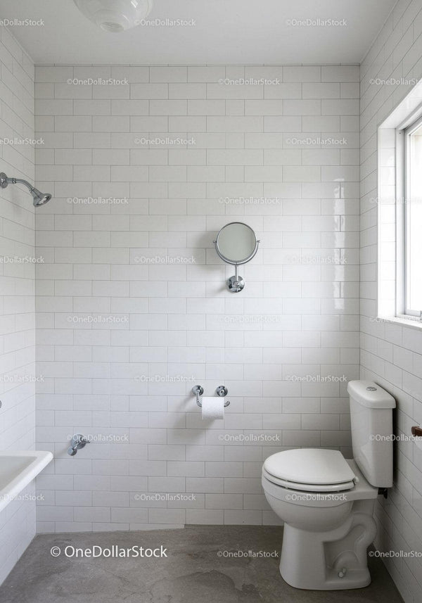 Modern White Bathroom with Toilet and Shower Head