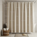 Beige Fabric Shower Curtain in Modern Minimalist Bathroom Scene