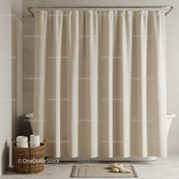 Beige Fabric Shower Curtain in Modern Minimalist Bathroom Scene