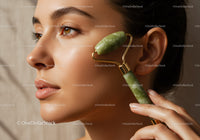 Close-up of Woman Using Jade Roller on Face for Skin Rejuvenation