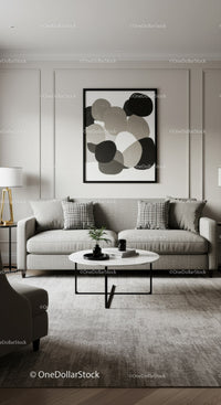 Elegant Modern Living Room with Abstract Wall Art and Cozy Sofa