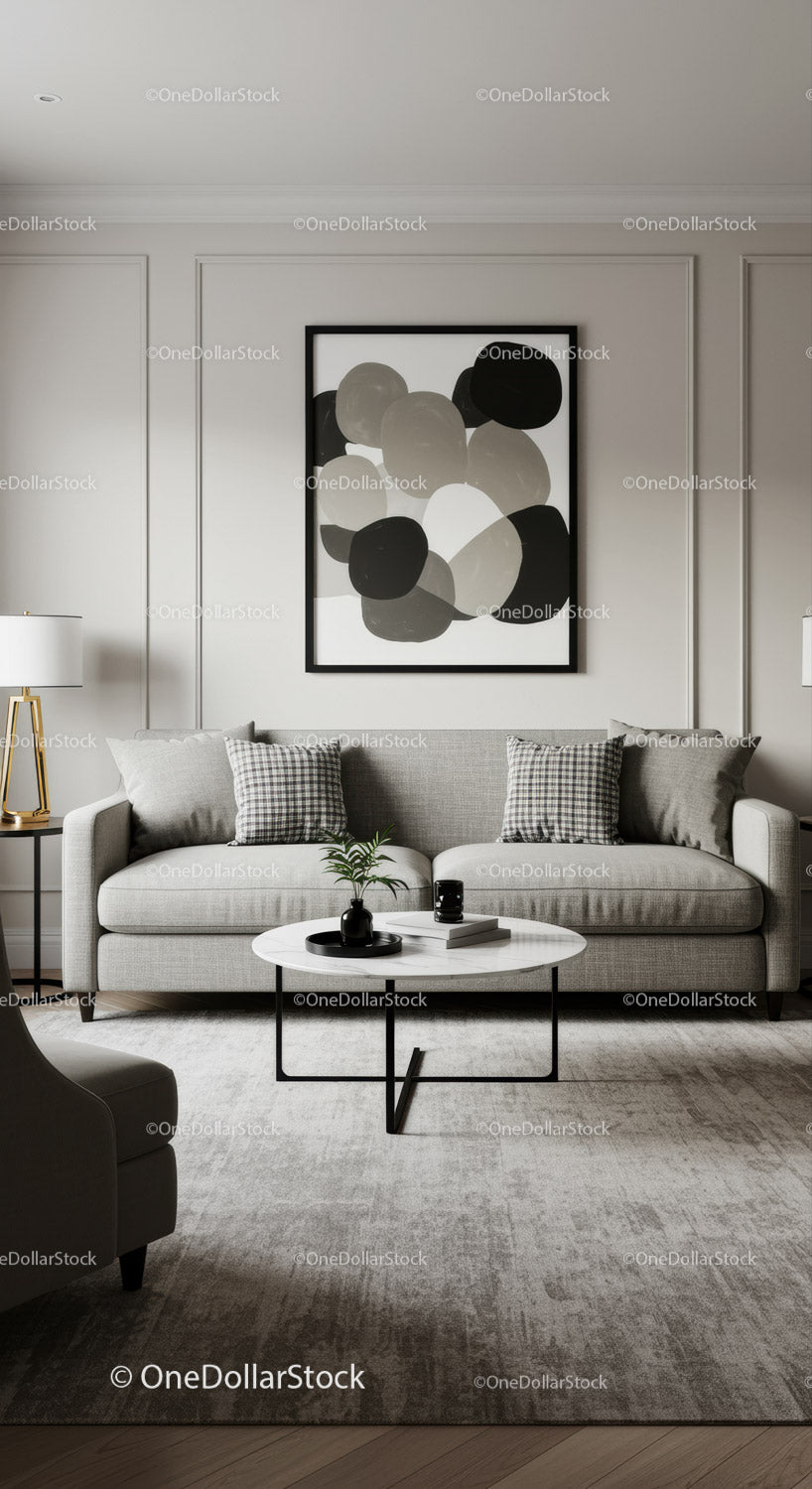 Elegant Modern Living Room with Abstract Wall Art and Cozy Sofa