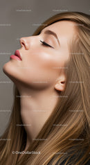 Serene young woman with flawless makeup and smooth skin