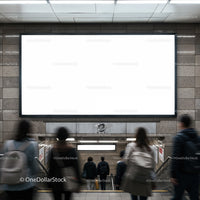 Commuters walking down stairs in urban subway station