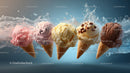Colorful Ice Cream Cones with Splashing Water Effect