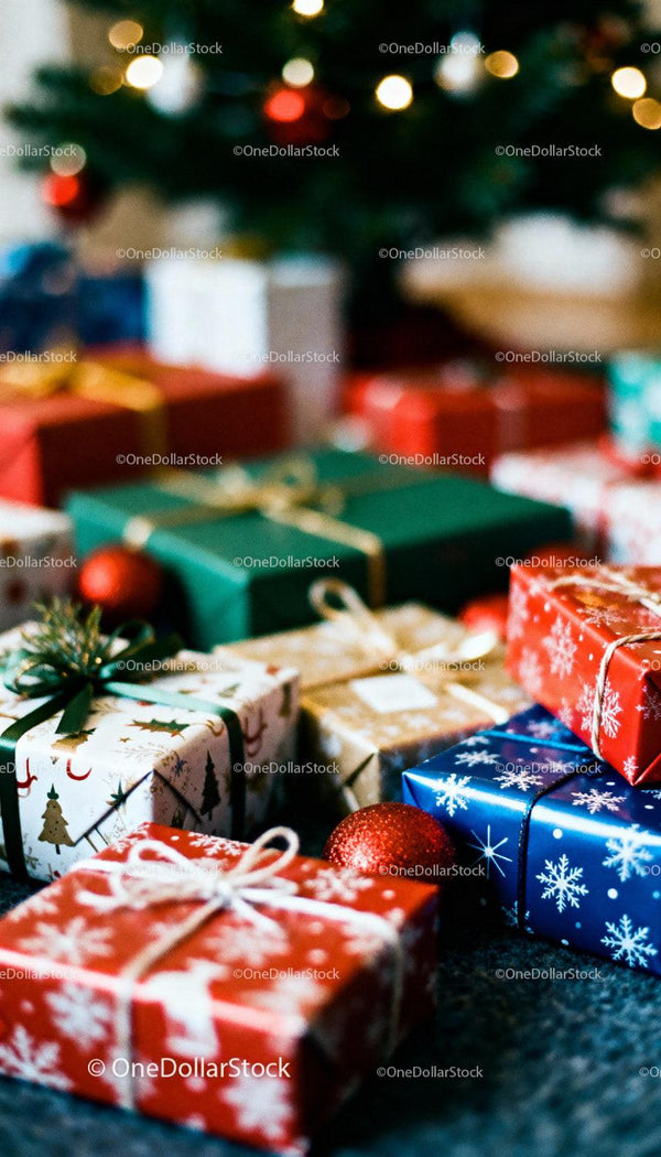 Colorful Christmas Gifts Under Festive Tree Lights