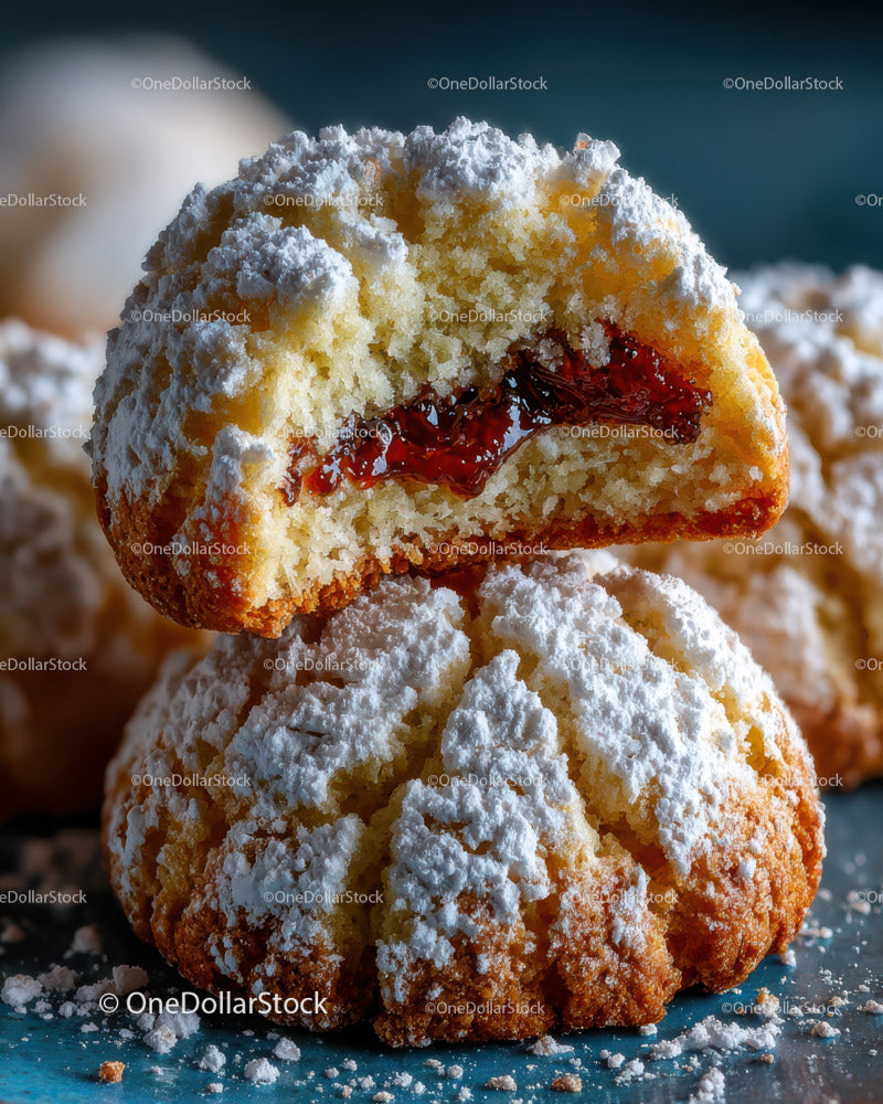 Cookies with Strawberry Jam Filling Dusting of Powdered Sugar
