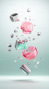 Colorful Melting Ice Cubes and Glass Fragments in Cool Visual