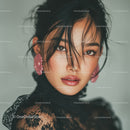 Elegant Woman with Wet Hair in Lace Top Stock Photo