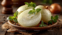 Fresh Sliced Onion with Herbs on Wooden Plate for Cooking or Salad