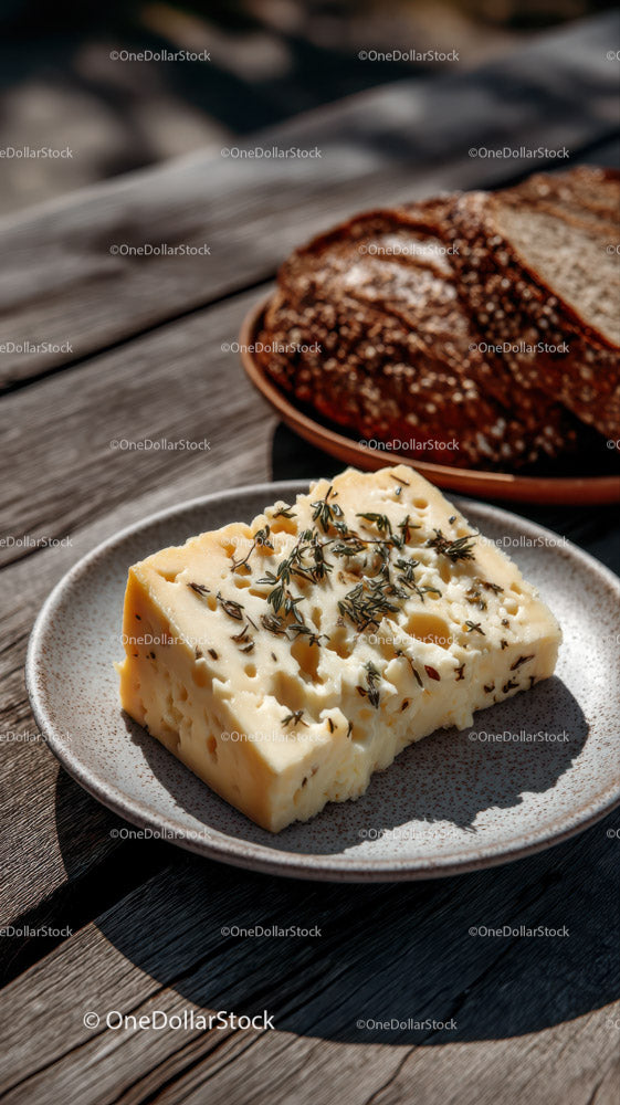 Cheese with Herbs on Rustic Wooden Table
