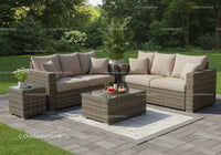 Elegant Wicker Outdoor Sofa Set with Cushions and Coffee Table in Garden