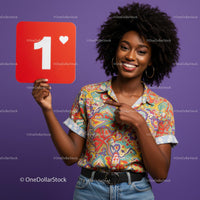 Vibrant Woman Holding First Place Sign with Bright Smile