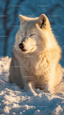 Beautiful Arctic Wolf in a Sunlit Snowy Landscape