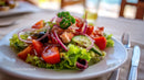 Colorful Fresh Vegetable Salad with Cherry Tomatoes and Cucumbers