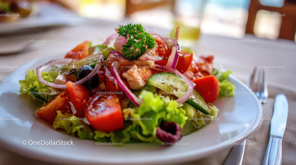 Colorful Fresh Vegetable Salad with Cherry Tomatoes and Cucumbers