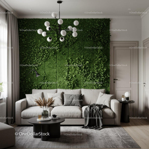 Stylish Modern Living Room with Green Wall and Contemporary Decor