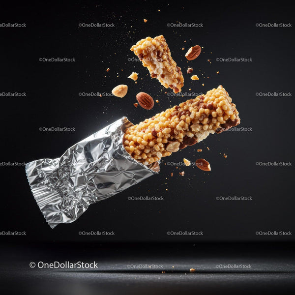 Crispy Nut Granola Bar with Almonds in Foil Wrapper