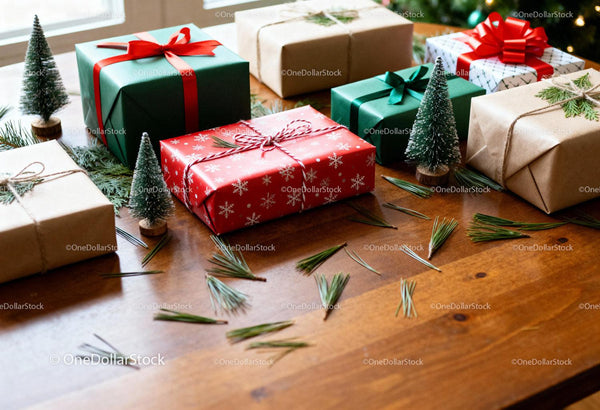 Festive Christmas Gifts with Natural Pine Decorations