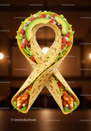 Chicken wrap ribbon with fresh vegetables and avocado slices