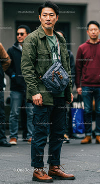 Stylish Man with Crossbody Bag and Brown Boots in Urban Streets
