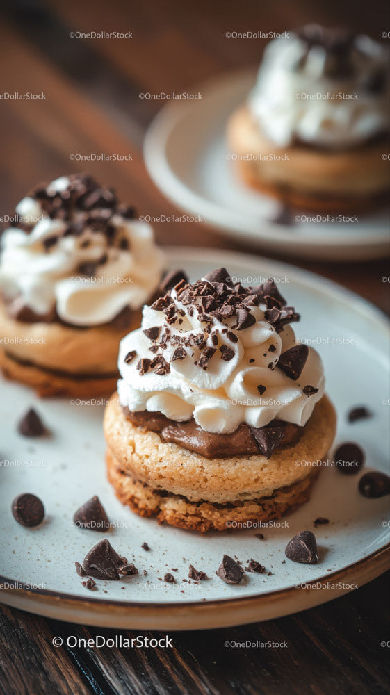 Chocolate Cookie Sandwich with Whipped Cream and Chocolate Curls