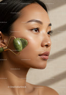 Young Woman Receiving Jade Roller Facial Massage for Glowing Skin